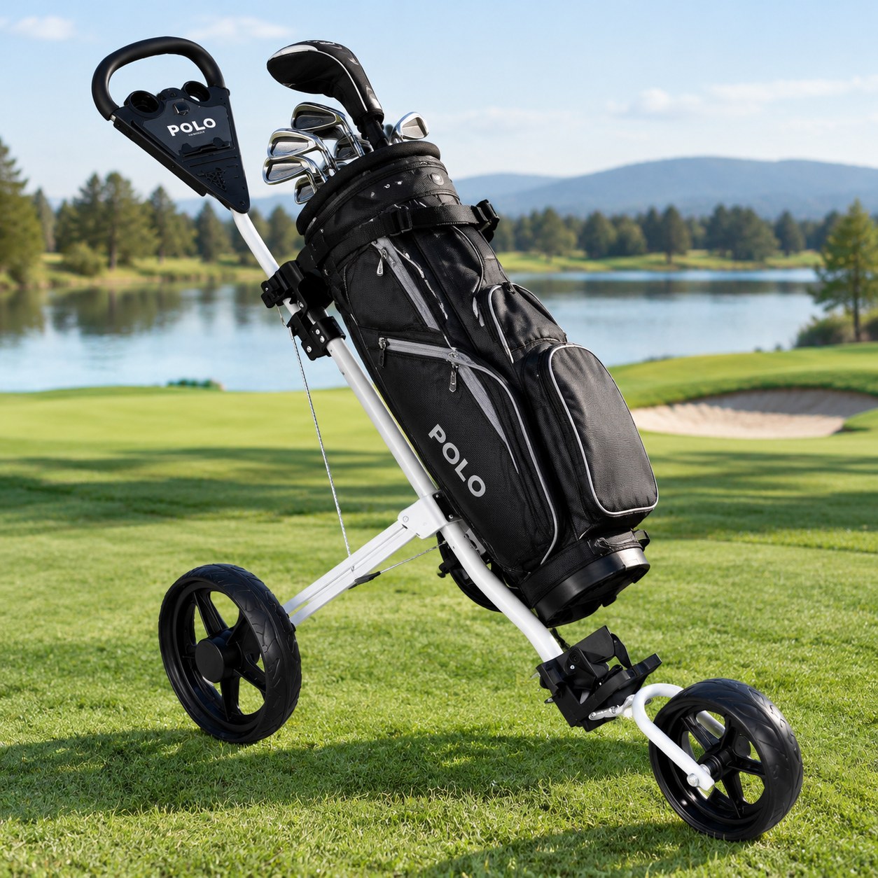 Polo Golf AT357 Foldable Golf Trolley, Black — Sports equipment