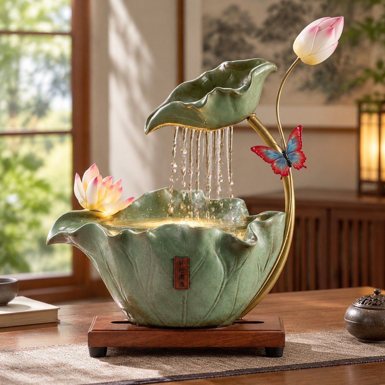 Harmony Hill's AT359 Ceramic Fountain with LED Lighting, 30x18x45 cm — Garden