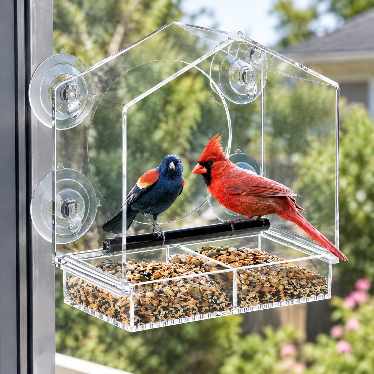 Dark Red Brand Transparent Bird Feeder — Pet supplies