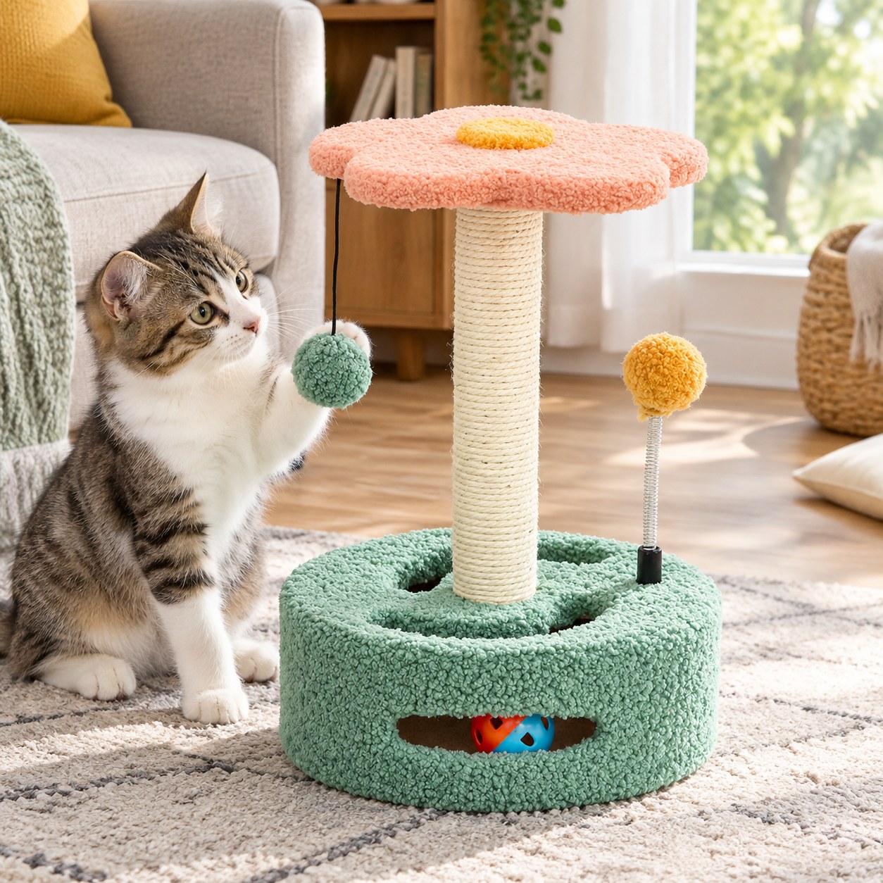 Hoopet AT604 Scratching Post with Toys, 36cm — Pet supplies