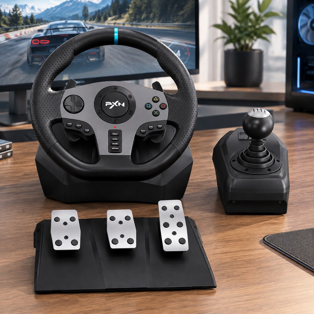 Gaming Wheel with Pedals PXN V9 — Computers