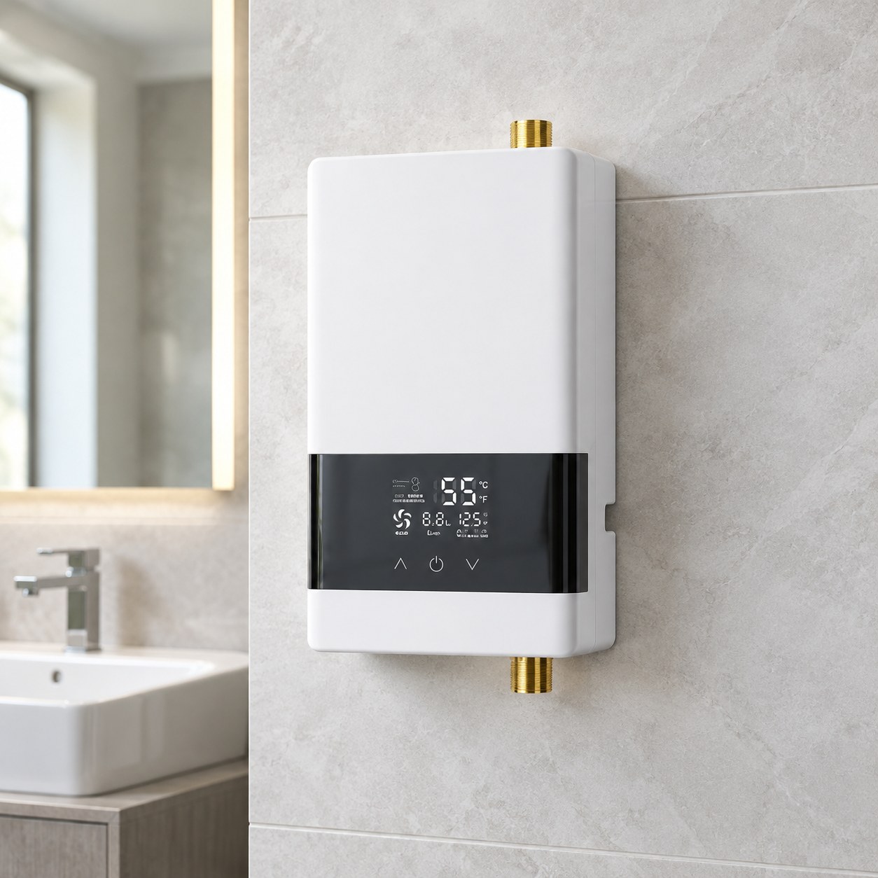 Mini Tankless Water Heater Dark Red Brand — Plumbing, heating and climate