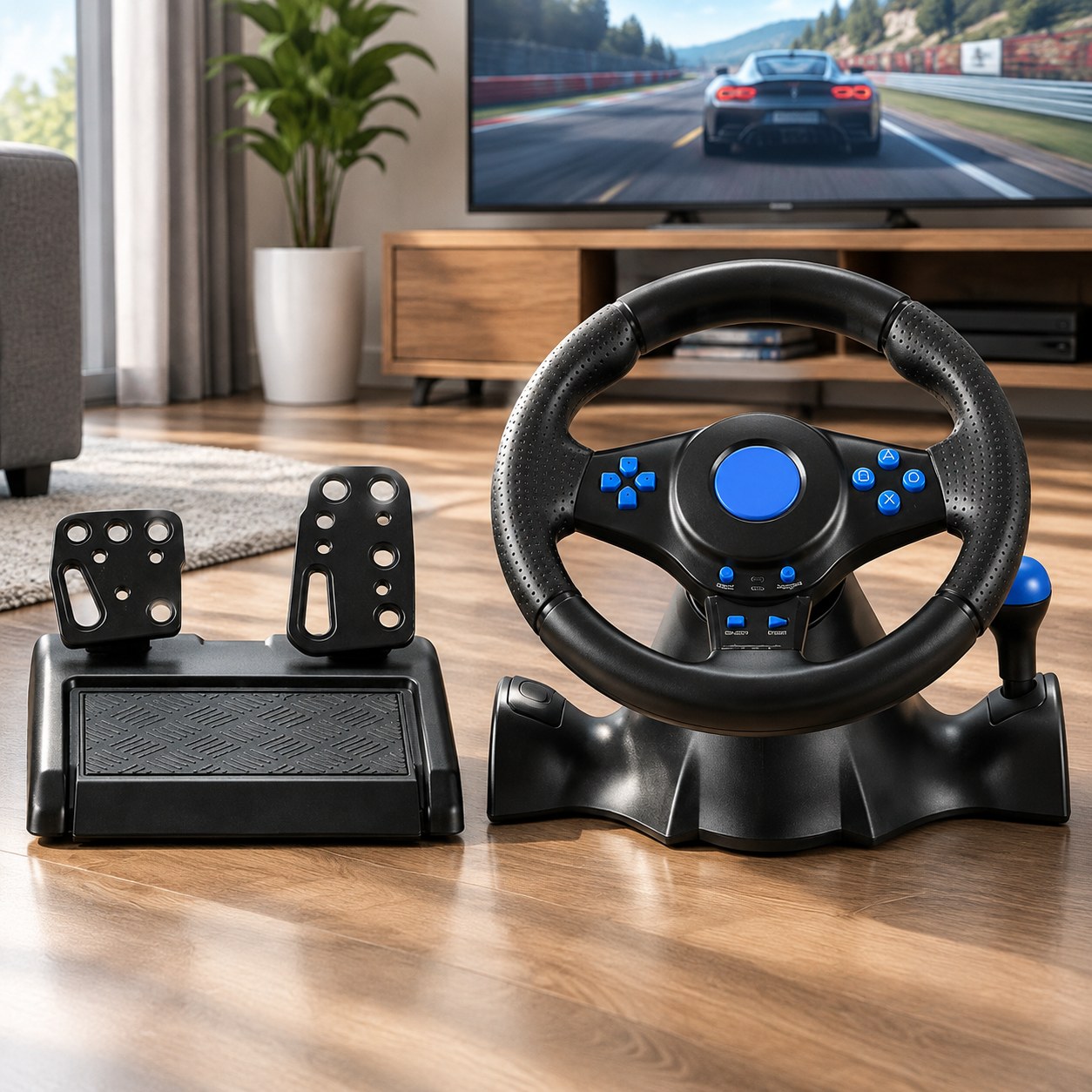 Harmony Hill's Gaming Steering Wheel with Pedals — Computers