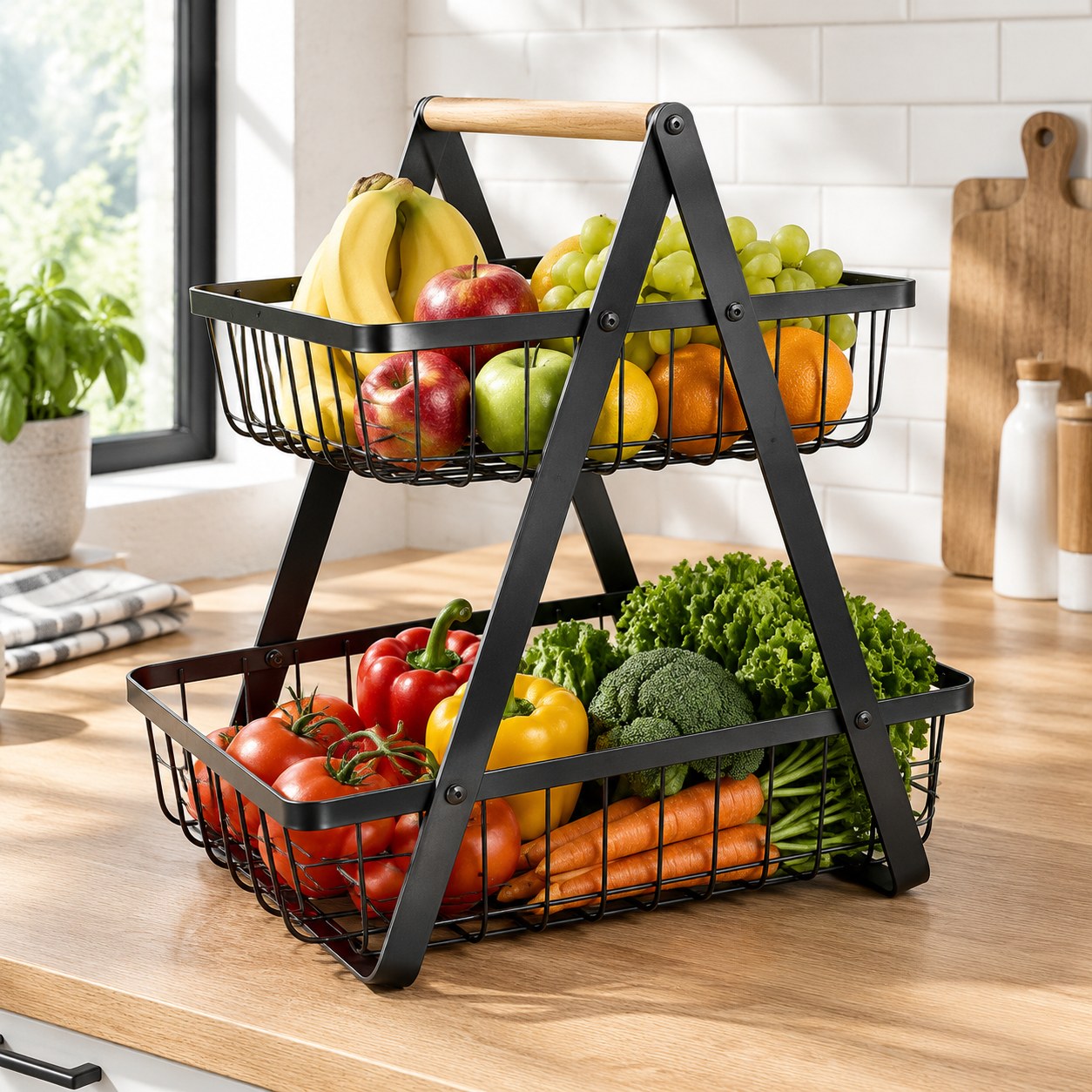 Nenurodyta Vegetable and Fruit Basket, Metal, 2 Tiers — Furniture and interior