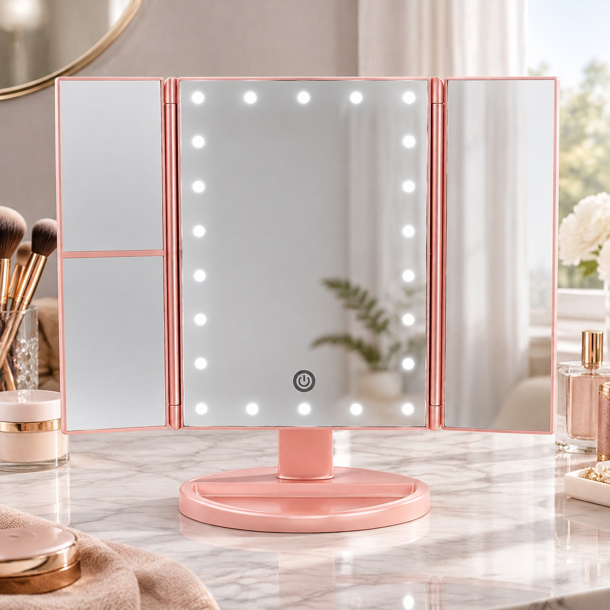 Dark Red Brand Cosmetic Mirror with LED Lighting — Perfume and cosmetics
