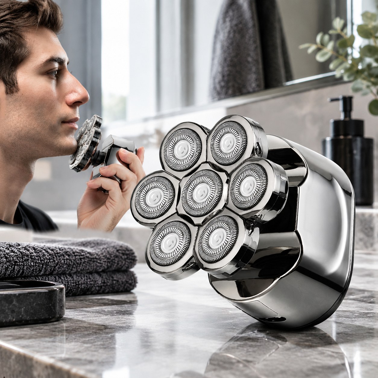 Nenurodyta 7D Electric Shaver for Men, 6-in-1 Shaver with Floating Heads, Beard Trimmer, Nose and Ear Trimmer, Super Razor, Hair Clipper, Face Brush — Health and beauty