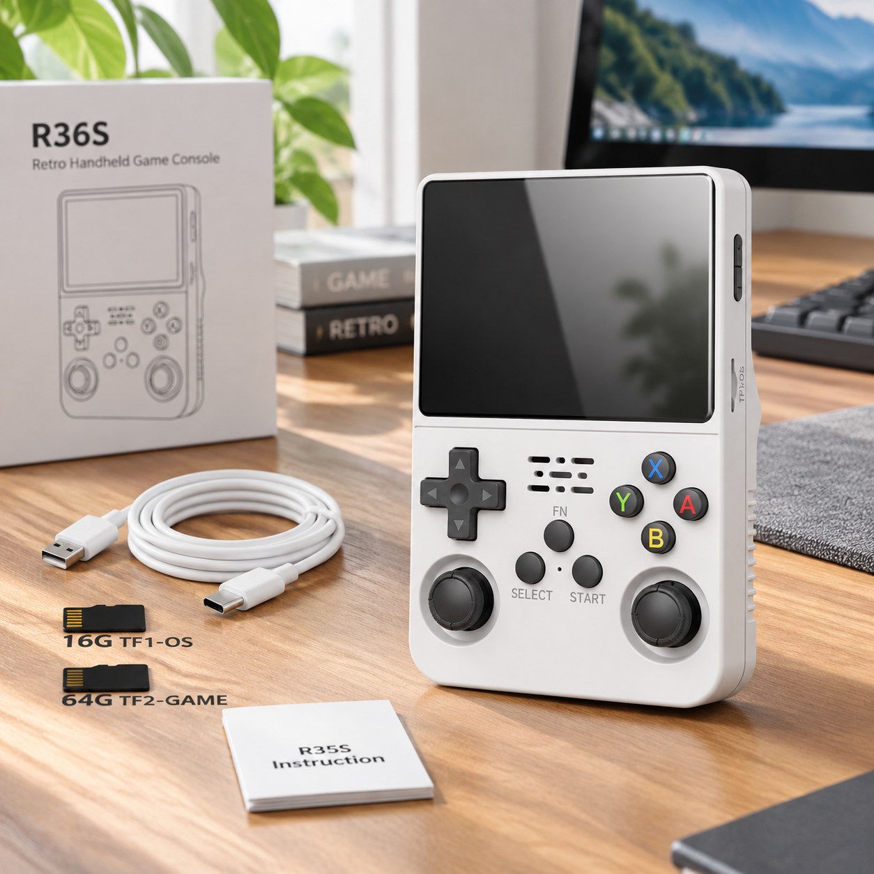 Data Frog R36S Retro Gaming Console Linux System 3.5 Inch IPS Screen Portable Pocket Video Player R35S Plus White — Computers