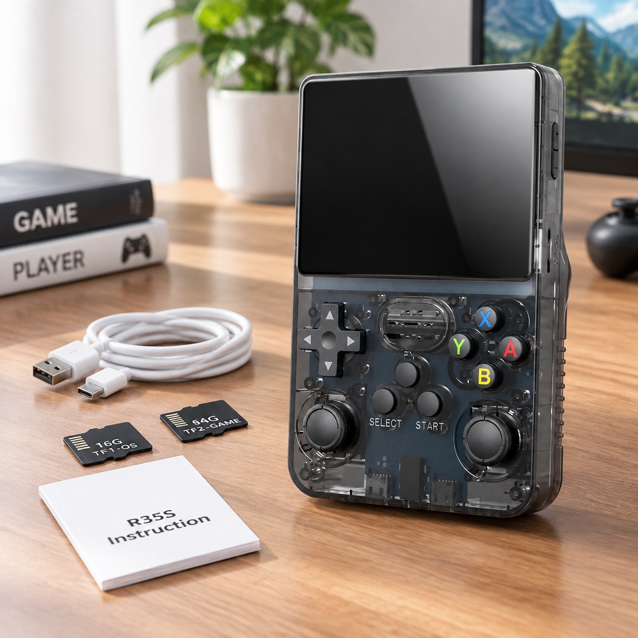 Data Frog R36S Retro Gaming Console delninis vaizdo žaidimų konsolė „Linux“ sistema 3,5 colio IPS ekranas 64 GB nešiojamas kišeninis vaizdo grotuvas R35S Plus, Juoda — Computers