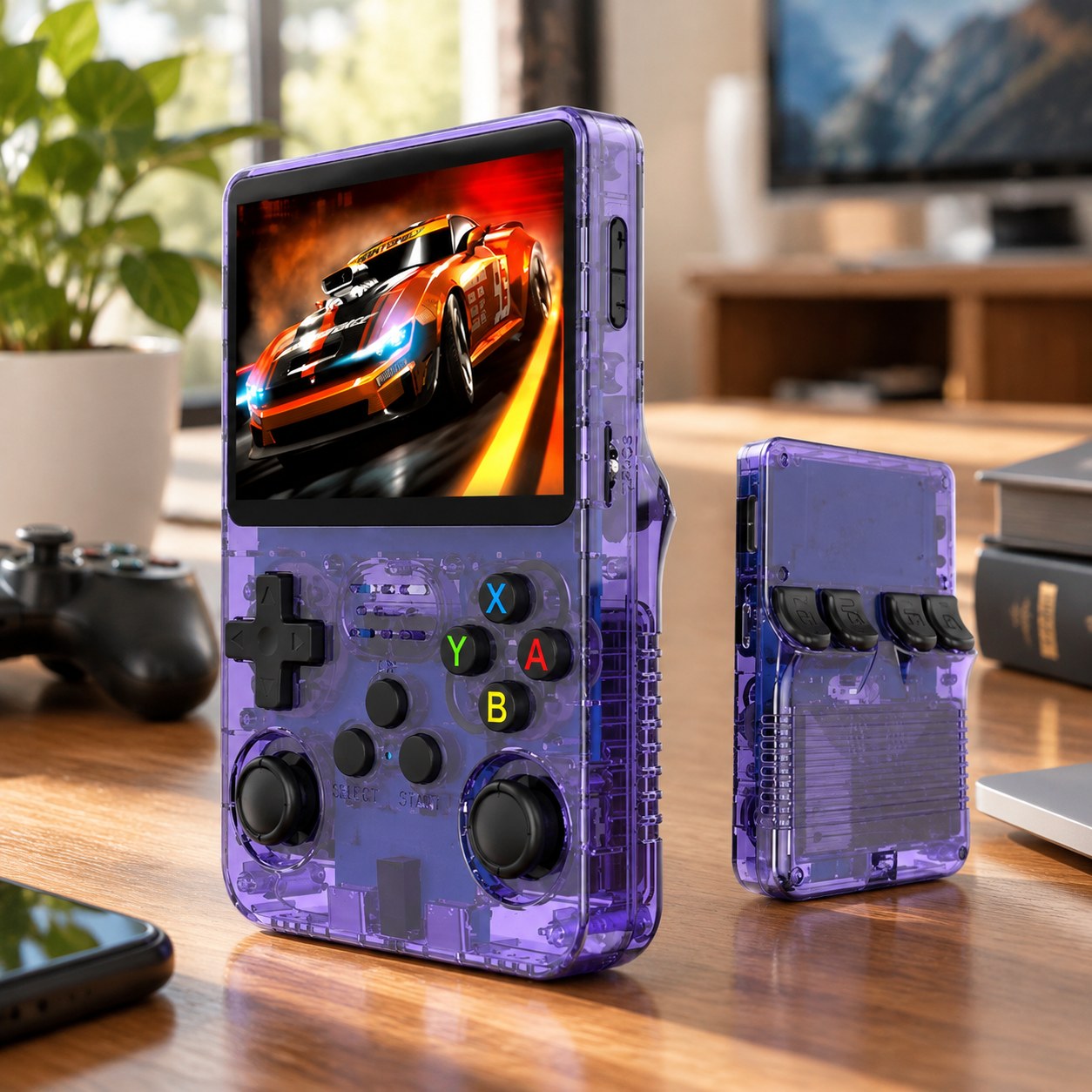 Nenurodyta Gaming Console 2023 m. nauja R36S retro handheld video game console "Linux" system 3.5 inch IPS screen mini video player 128 GB classic game emulator, Purple-128G 20000Games — Computers