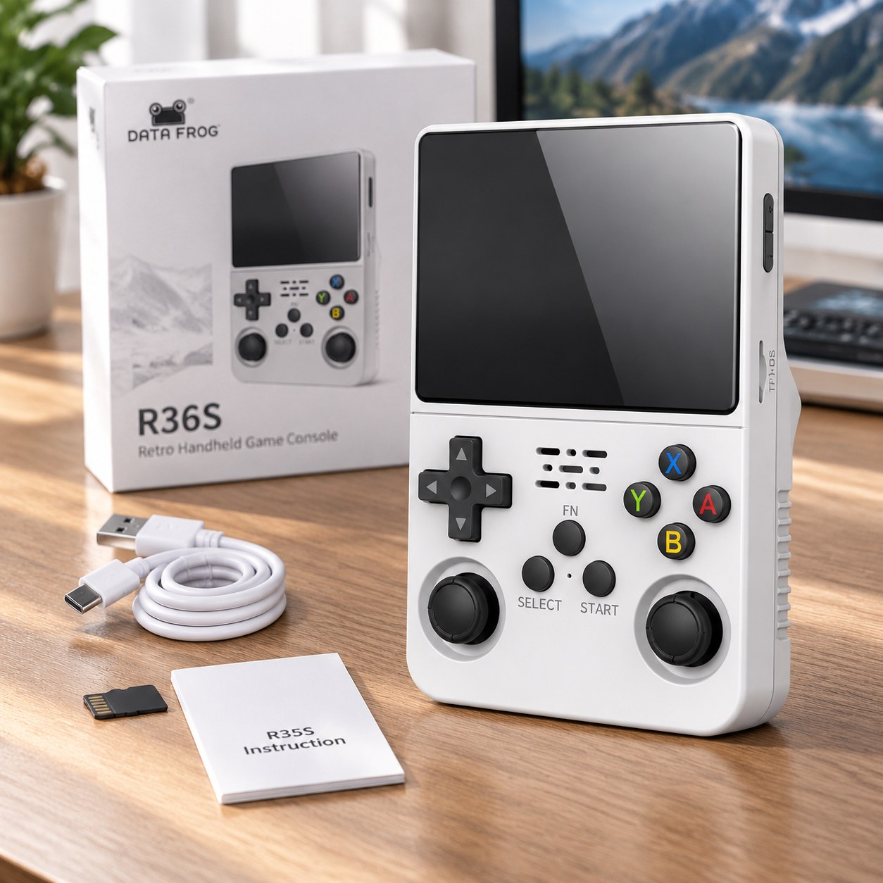 Data Frog R36S Retro Gaming Console Linux System 3.5 Inch IPS Screen Portable Pocket Video Player R35S Plus White — Computers