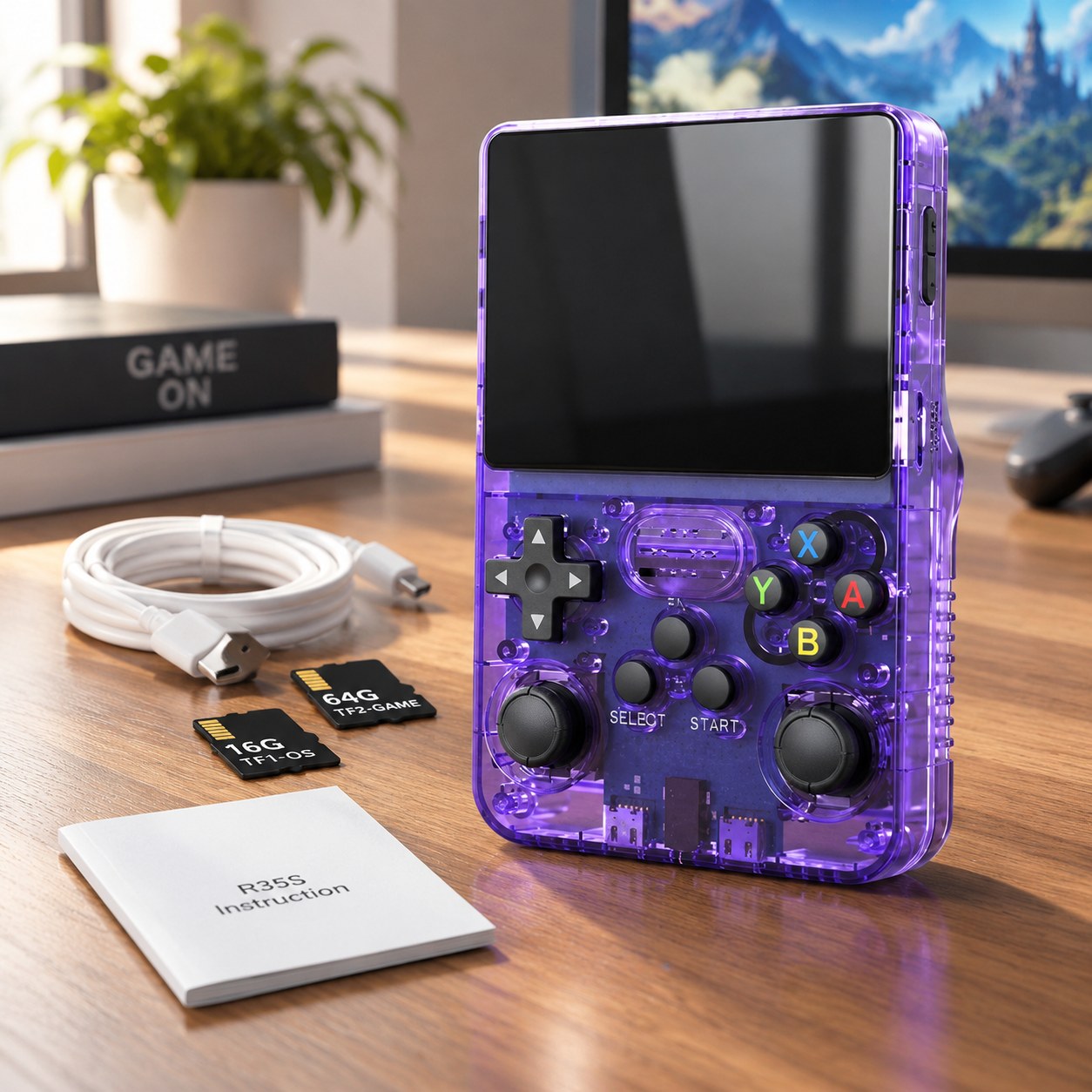 Data Frog R36S Retro Gaming Console Linux System 3.5 Inch IPS Screen Portable Pocket Video Player R35S Plus, PURPLE — Computers