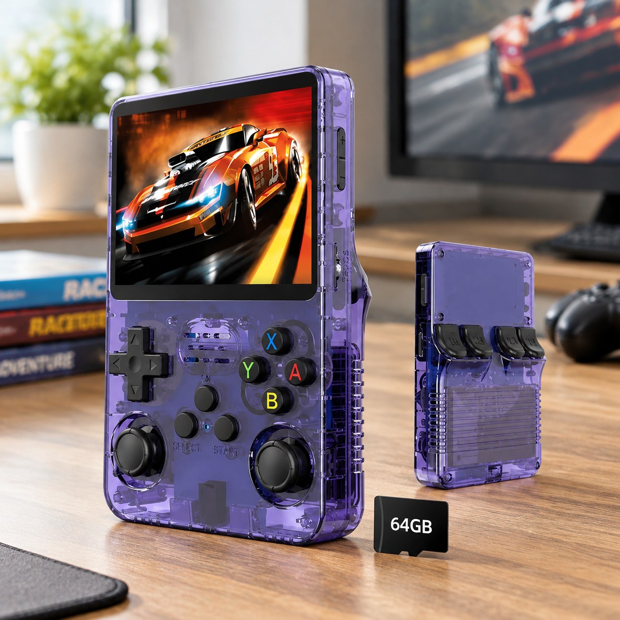 BATLEXP R36S Retro Gaming Console Linux System 3.5 Inch IPS Screen Portable Pocket Video Player 64GB 10 000+ Games Violet 64G — Computers