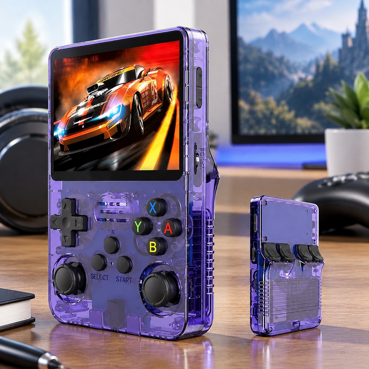 R36S Retro Gaming Console Open Source Linux System 3.5 Inch IPS Screen Video Game Player Pocket Mini Controller 64GB, Violet — Computers