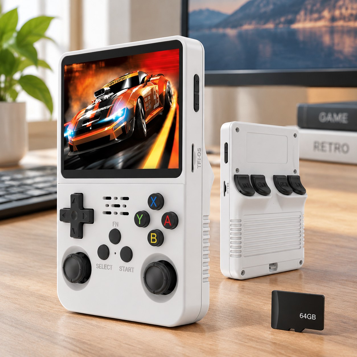 R36S Retro Handheld Gaming Console Open Source Linux System 3.5 Inch IPS Screen Video Game Player Portable Game Controllers 10 000+ Games, 64G Card White — Computers