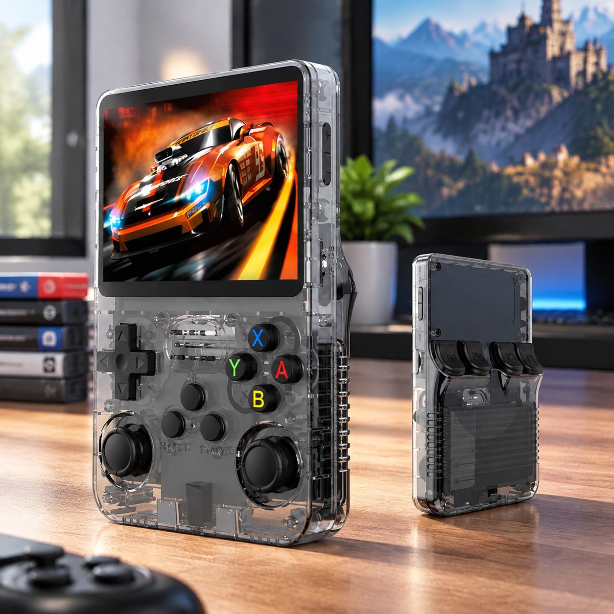 Nenurodyta R36S Gaming Console delninis žaidimų grotuvas su 64 GB kortele 15 000 ir daugiau žaidimų 3,5 colio IPS ekrano mini žaidimų konsolė atvirojo kodo Linux sistema 2500 mAh — Computers