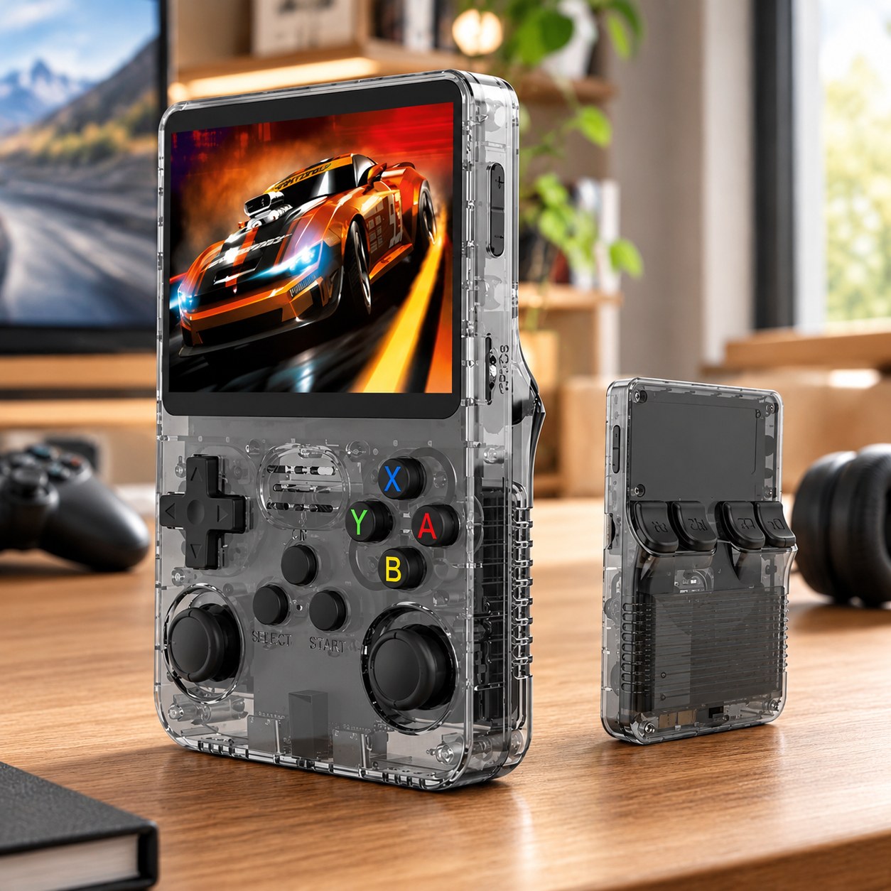 R36S Gaming Console delninis žaidimų grotuvas su 64 GB kortele 15 000 ir daugiau žaidimų 3,5 colio IPS ekrano mini žaidimų konsolė atvirojo kodo Linux sistema 2500 mAh, Pilka 32G — Computers