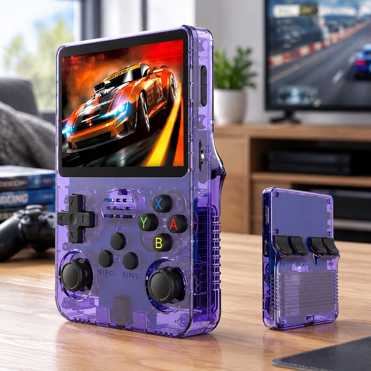 R36S Handheld Game Console with 64 GB Card, 15 000+ Games, 3,5-inch IPS Screen Mini Console, Open-Source Linux System, 2500 mAh, Purple, 32G — Computers