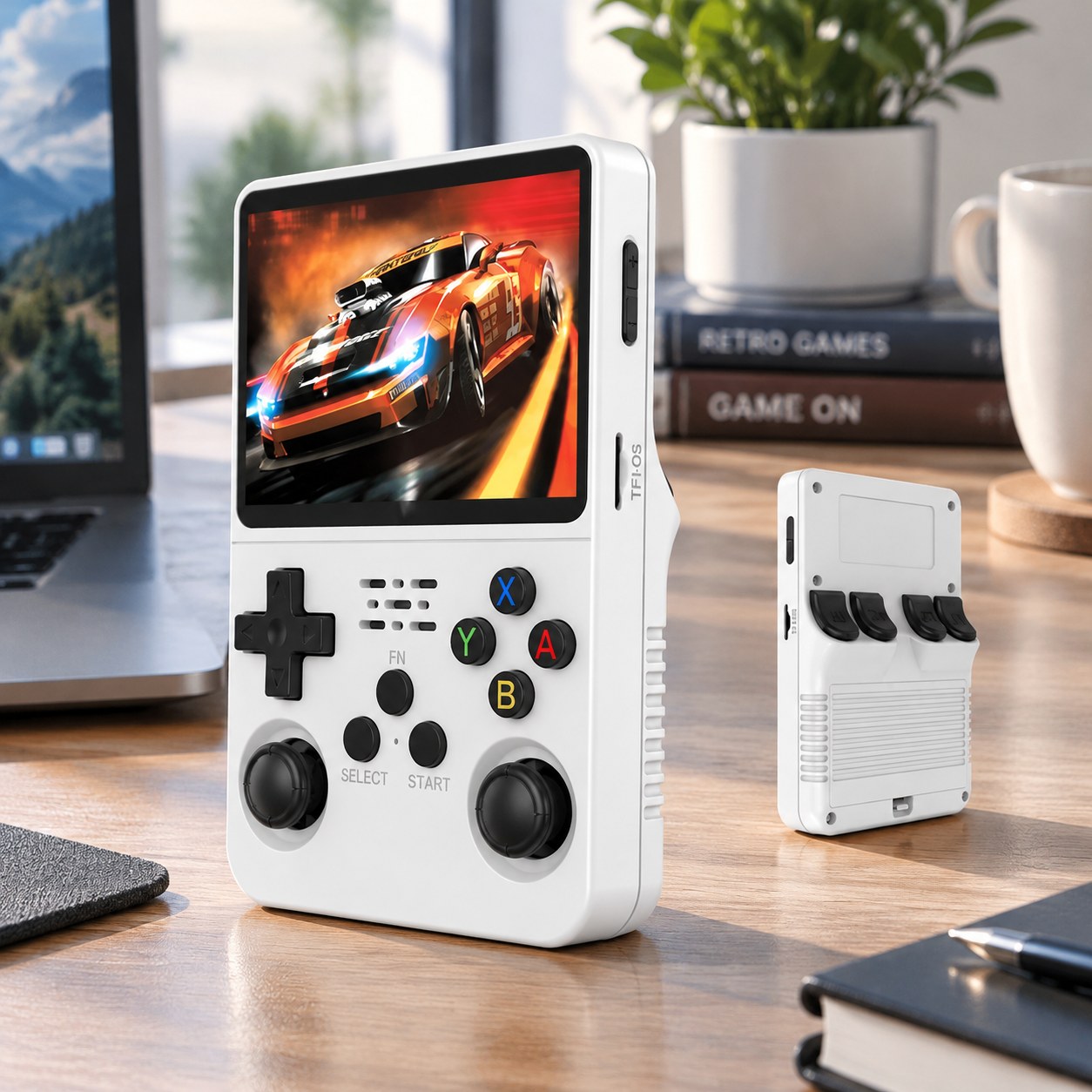 Nenurodyta R36S spēļu konsole ar 64 GB karti, vairāk nekā 15 000 spēlēm, 3,5 collu IPS ekrāns, mini spēļu konsole ar atvērtā koda Linux sistēmu, 2500 mAh, balta — Datori