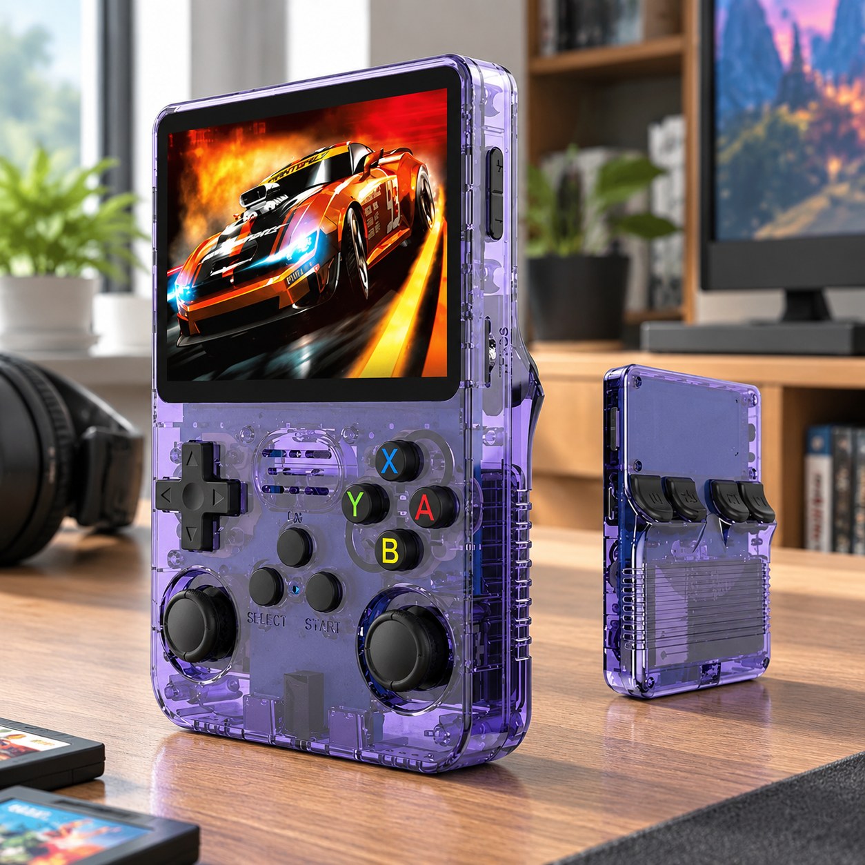 Handheld R36S Retro Gaming Console Linux System 3.5 inch IPS Screen Portable Video Player R35S 64 GB Games 10 000+ Games, Violet 64G — Computers