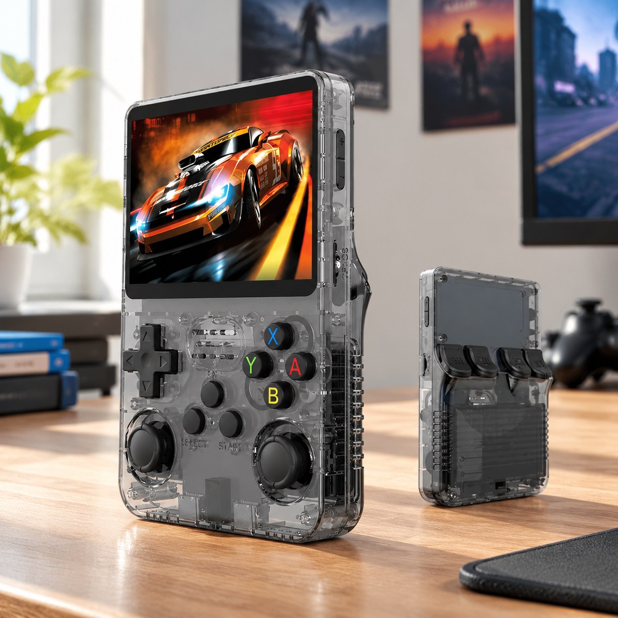 R36S Gaming Console Nostalgic Handheld Game Machine Atviro kodo Linux 3.5 inch IPS screen mini gaming console 3D dual system for kids and adults, Gray 64G — Computers