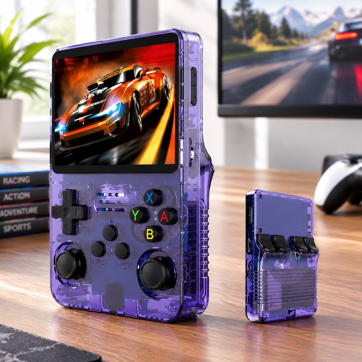R36S Gaming Console delninis žaidimų grotuvas 64 GB Games 3.5-inch IPS Screen Classic Game Player Open Source Linux 3D Dual System for Kids and Adults, Violet 0G — Computers