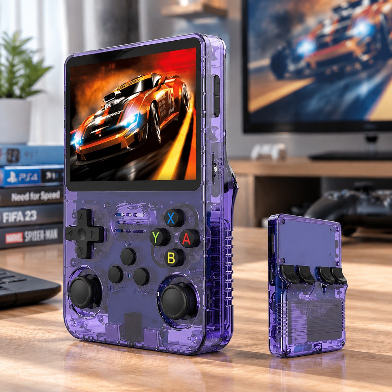 DATA FROG R36S Gaming Console delninis Gaming Player 64 GB Games 3.5 Inch IPS Screen Classic Gaming Player Open Source Linux 3D Dual System for Kids and Adults, Violet 64G — Computers