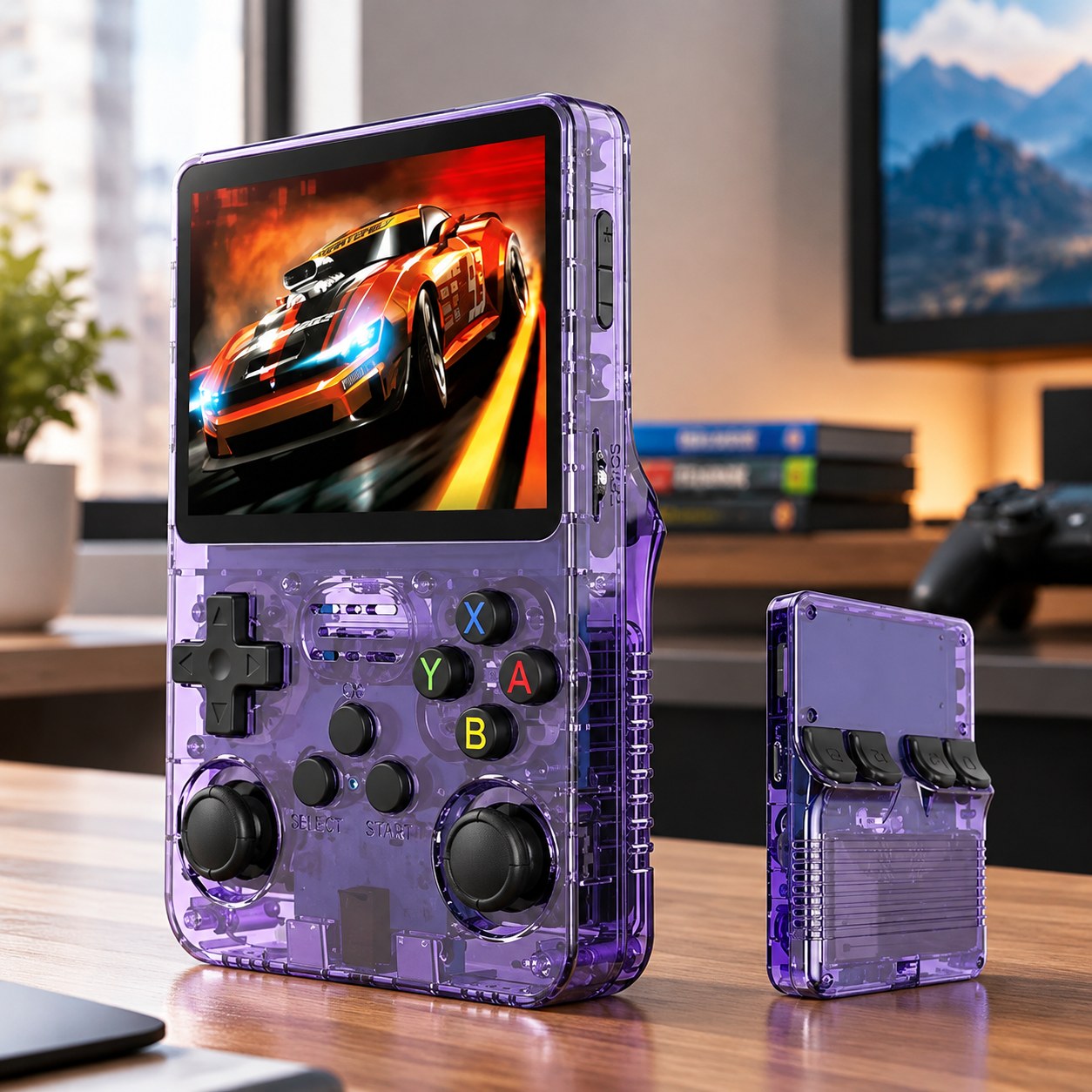 R36S Retro Gaming Console 3.5 Inch IPS Screen Handheld Game Pad Open Source Linux System 64G 15000+ Games Portable Video Player R35S, Transparent Purple - 128GB — Computers