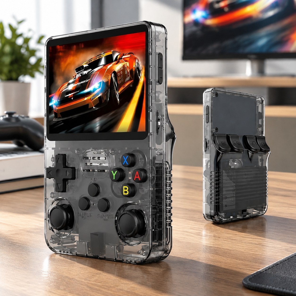 R36S Retro Gaming Console 3.5-inch IPS Screen Portable Game Controller Open Source Linux System 64G 15000+ Games Pocket Video Player R35S, Transparent Black - 128GB — Computers