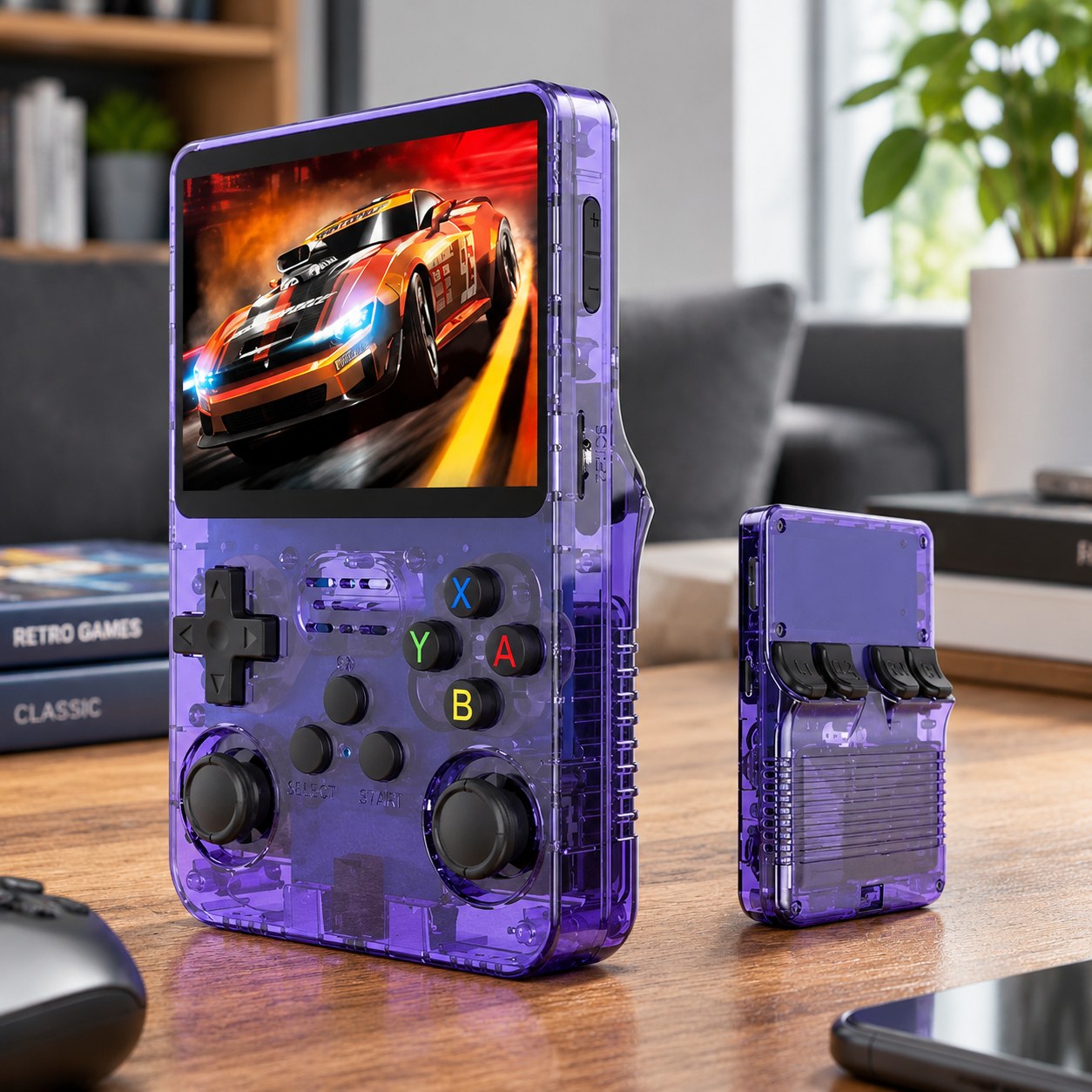 Gaming console r36s Retro handheld video game console Built-in 20000 classic games 3.5 inch IPS screen open source system portable game player, Purple 128G — Computers