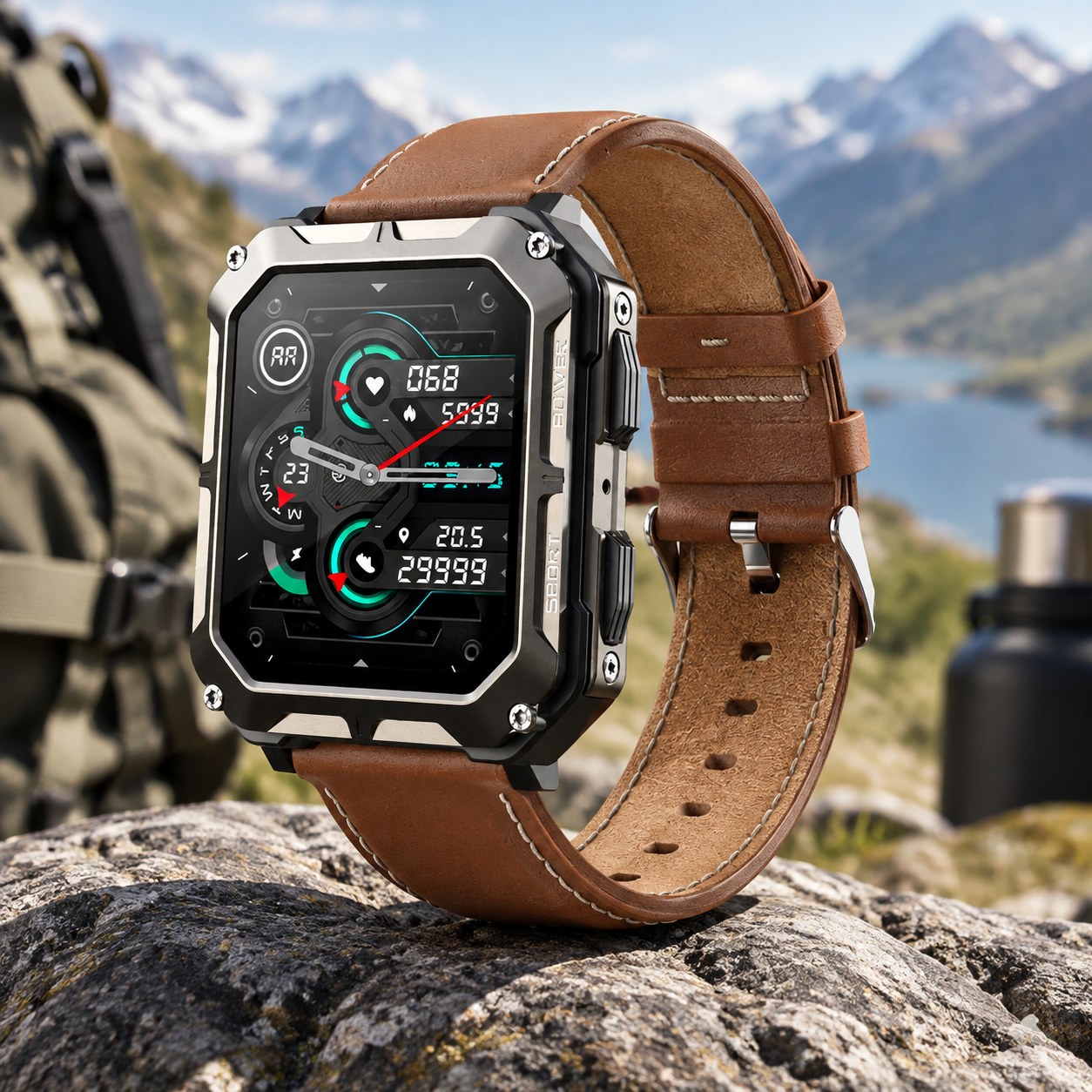 Waterproof Smartwatch, Sport Health Black Brown Leather — Furniture and interior