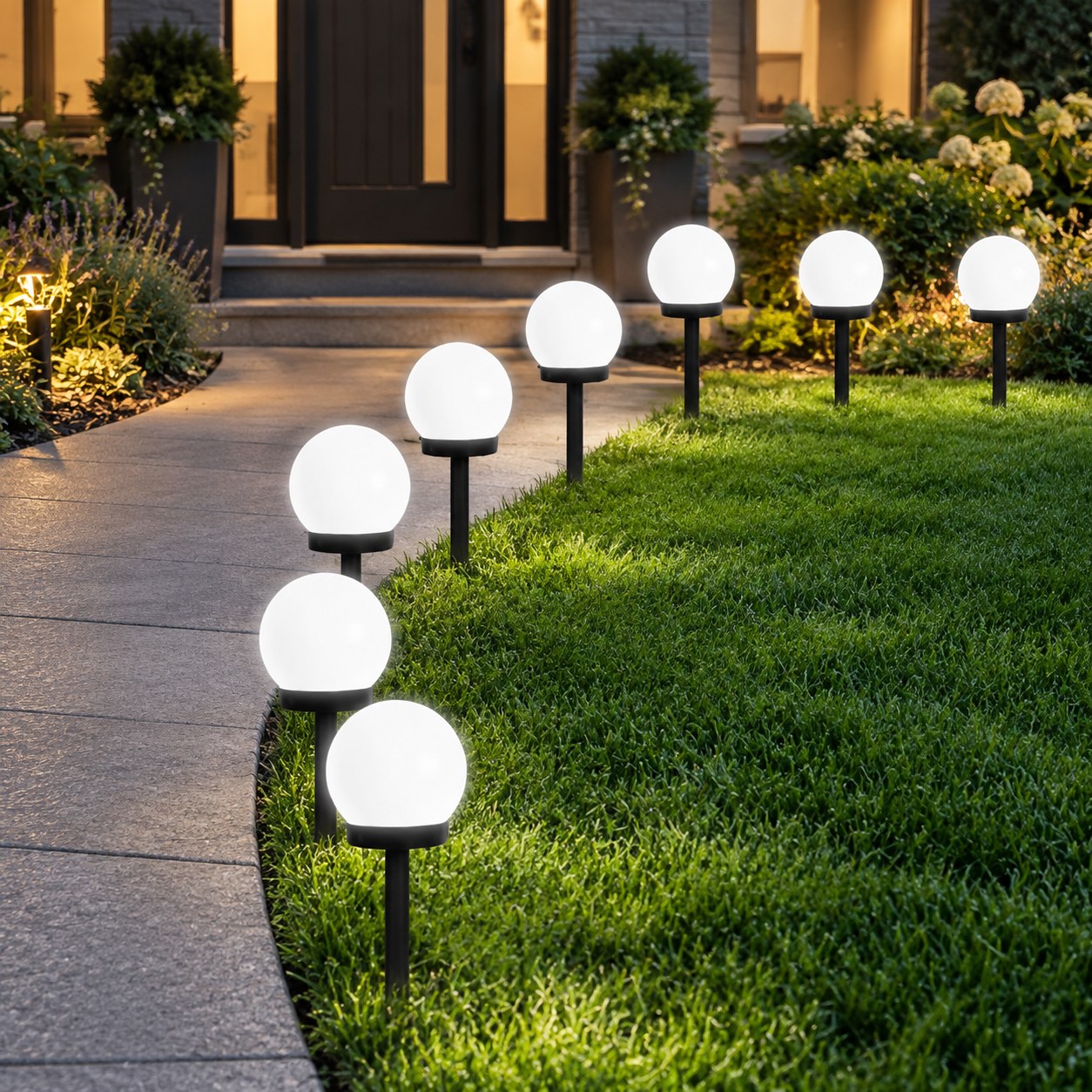 LED Garden Lights with Solar Energy (Balls), Cool White, 8 pcs
