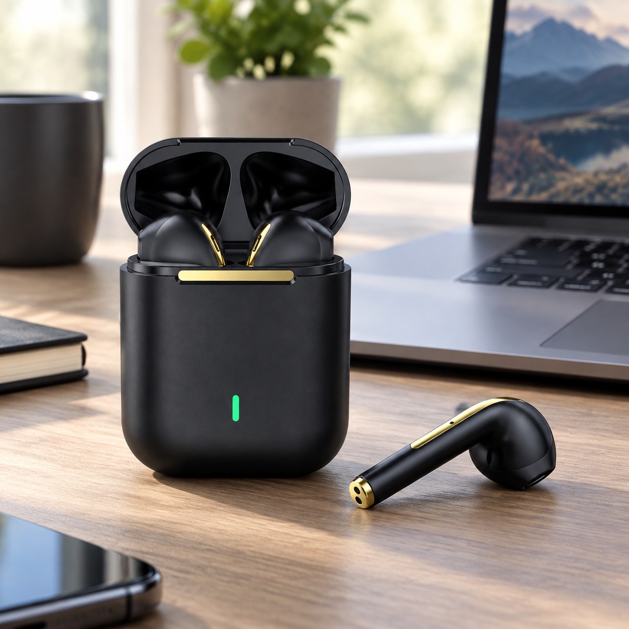 Dark Red Brand True Wireless Earbuds with Noise Cancellation Bluetooth 5.3 Update HD Headset In-Ear Music Earphones Hands-Free Call with Microphone, Black — Computers