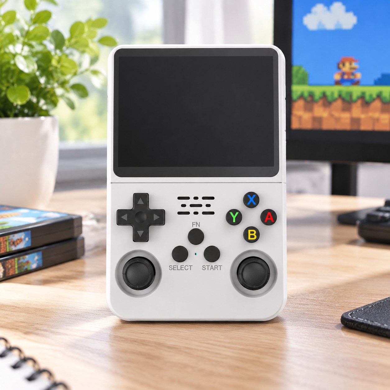 De'Luxe R36S Retro-Style Portable Game Console for Classic Games, 64G and 1500, White — Computers