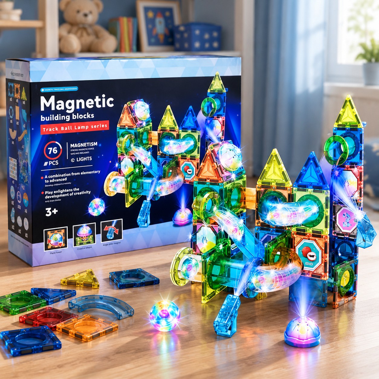 Nenurodyta Magnetic Glowing Construction Set, 76 Pieces — Toys