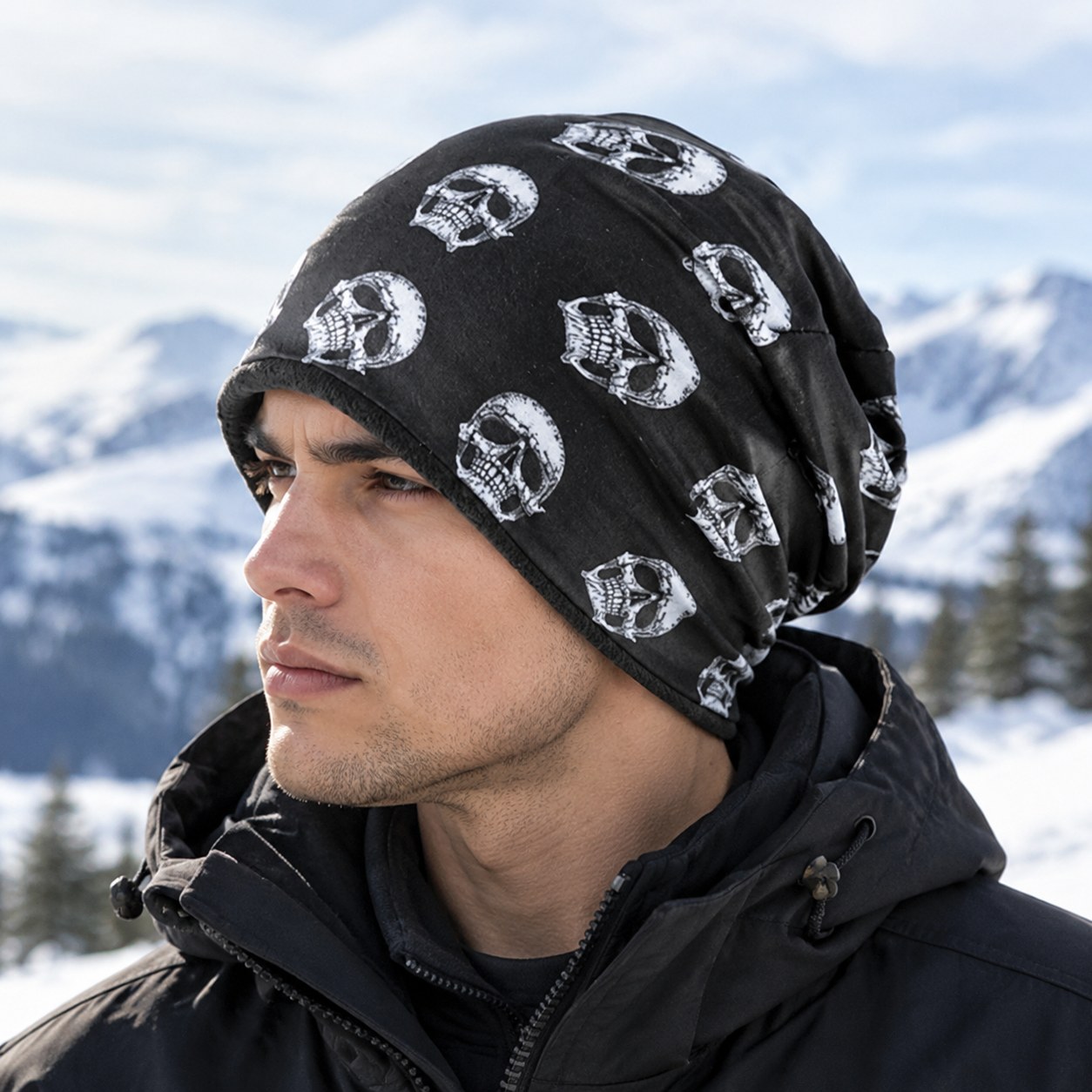 (DH81BK) Madingos kaukolės rašto skrybėlės vyrams žieminės šiltos kaukolės, moteriškos storos slidinėjimo kepurės Unisex hip-hop punk cool Bone Gorros, DH81BK — Одежда, обувь и аксессуары