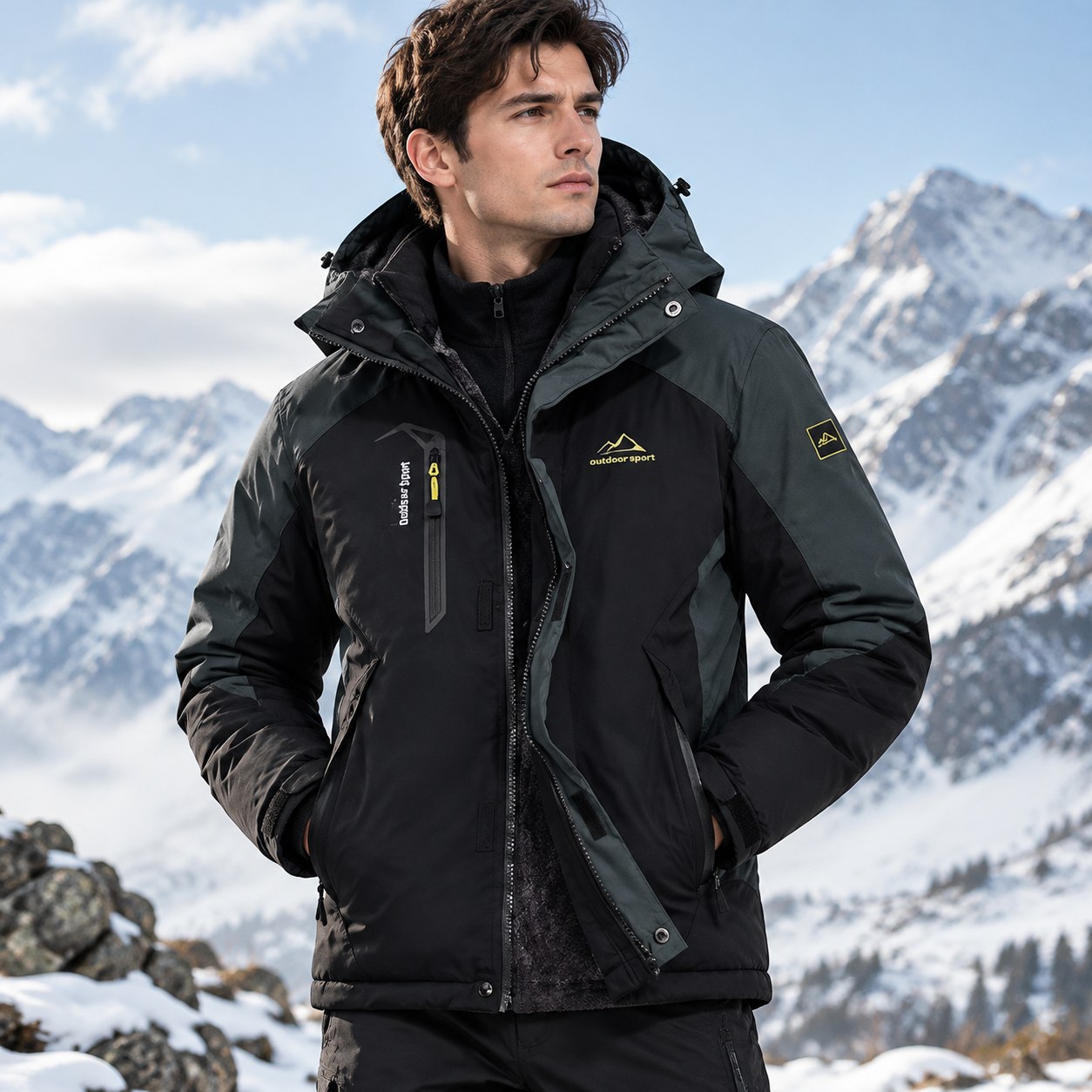 (JAV S-Black Gray)Please note that our names start with color and size. If you need another color or size, please specify the desired color or size. Men's parka thick wool warm winter waterproof windproof ski jacket with hood, S — Clothing, shoes and accessories