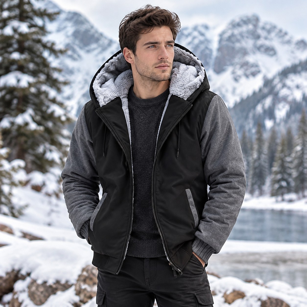(xL Strik - Black Gray) Please note that our names start with the color and size. If you need a different color or size, please specify your desired color or size. Men's Winter Jacket Camouflage Thick Hooded Wool Long Sleeve Puffer XL — Clothing, shoes and accessories